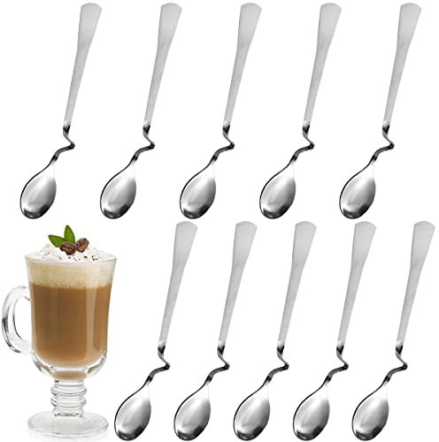 Cucchiaini da Miele,Forreen 10 Pezzi Cucchiaio da Latte Macchiato Cucchiaio da Caffè in Acciaio Inox Cucchiaio Marmellata Cucchiaio da Long Drink con Manico Curvo per Case Caffè Negozi Dolci Famiglia