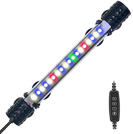 VARMHUS Submersible LED Aquarium Lumière,Lampe Aquarium mit Timer&Dimmfunktion,3 Lichtmodi dimmbare und 4-Farben-LED,10 Helligkeitsniveaus optional und 3 Stufen zeitgesteuerter Loop 18LEDS-18cm