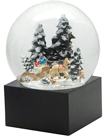 Minium Collection 20121 Schneekugel Weihnacht Stimmung Schlittenfahrt Weihnachtsbaum Holen auf Sockel schwarz, Pure-Line, Durchmesser 100mm