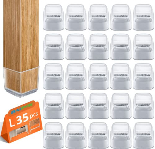 35pcs Stuhlbeinkappen Eckig, Schutzkappen für Stuhlbeine mit Filz, Bodenschoner für Stühle, Klare Silikon Stuhlbeinschoner Zum Schutz von Böden, Groß(32-40mm)