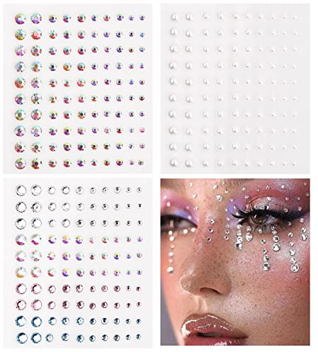 Anseom 3 Blatt Selbstklebend Strasssteine Kristall Aufkleber, Glitzer Edelstein Aufkleber Bunte Strasssteine Gesicht Selbstklebend für Augen Gesicht Urlaubszubehör Und Nail-Art-Dekorationen