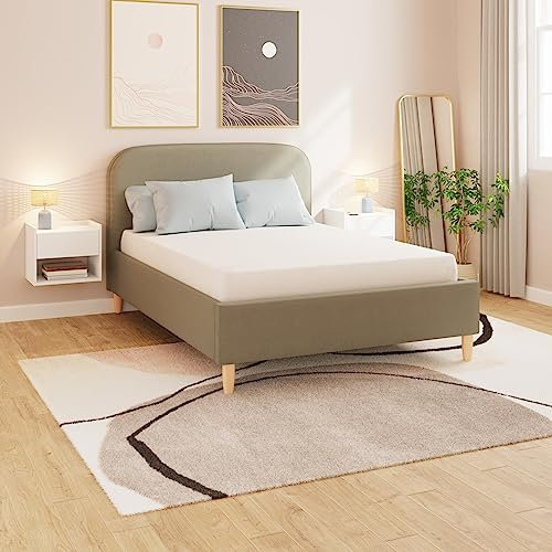 GFW Florence Boucle Ottoman Storage Bed With Gas End Lift Under Bed Storage, Fabric Upholstered Bed Frame With Wooden Legs For Bedroom, Natural Mushroom, King Size L213 x W165 x H114cm