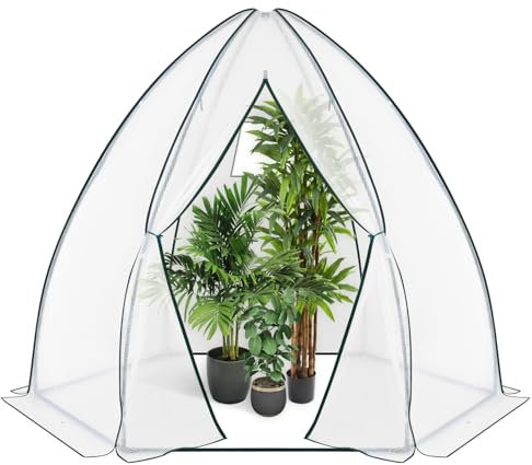 WOLTU Serre de Jardin, Serre d'Hivernage pour Plantes, en Forme Tipi, avec Cadre en Acier, Porte Zippée, en PE, 240x200x200cm, Blanc