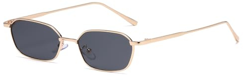 YAMEIZE Occhiali da Sole da Donna Uomo Vintage Rettangolari Retro Piccolo Quadrati Esagonale Occhiali Moda Montatura in Metallo Protezione UV400