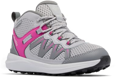 Columbia Youth Unisex Peakfreak Rush Mid Waterproof, Waterproof Mid Rise Trekking and Hiking Boots, Ti Grey Steel/Wild Fuchsia, 13