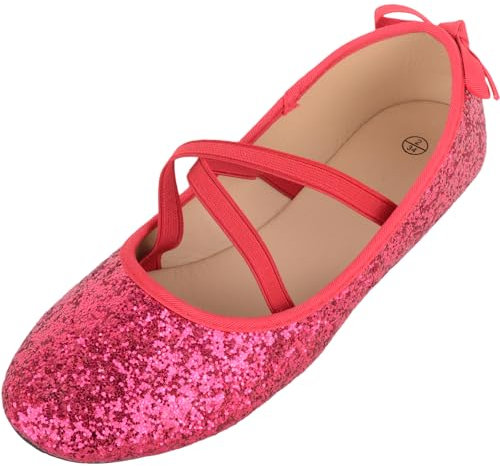 ABSOLUTE FOOTWEAR Childrens Kids Easy Slip On Glittery Elasticated Party Ballerina Pumps Shoes - Fuchsia - UK Child 11 / EU 29
