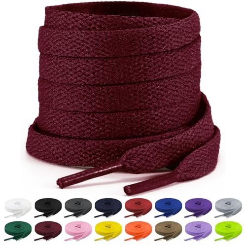 Shecret Lacci Scarpe, 2 Paia Lacci Piatti per Sneakers, Lacci e Stringhe Sportivi Piatti da 8mm Per Scarpe da Ginnastica, Corsa, Adulti, Bambini, Poliestere (Rosso vino, 120 cm - 2 Paar)