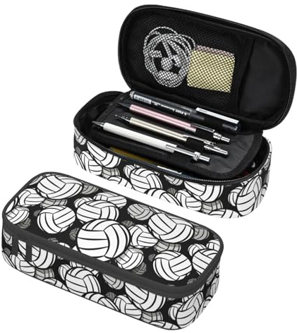 HKHEHOP Volleyball Ball Pattern Pencil Case Big Capacity Storage Pencil Pouch Stationery Bags With Zipper Portable Pen Holder Box Organizer For Boys Girls Teens Student College School Office Supplies