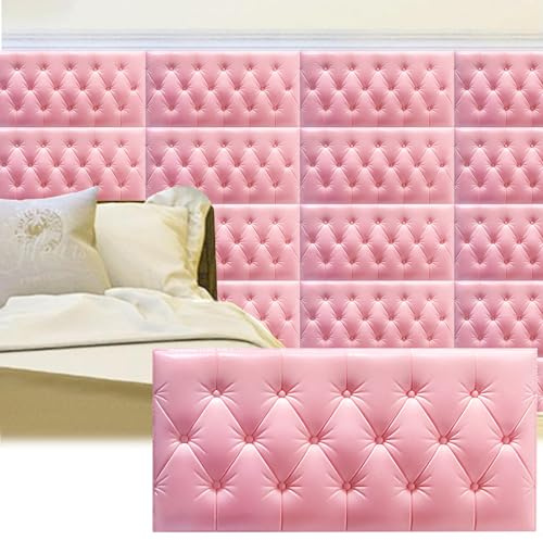 3D Anti-Collision Wall Padding Peel and Stick Headboard Padded, Self-Adhesive Cushion Upholstered Wall Panels for Bedroom Nursery Playroom Wall Mats Protection(Pink,11.8x23.6in 10pcs)