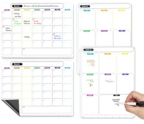 Magnetisk kylbräda, magnetisk kylskåpskalender, veckokalender, raderbar, kylskåp, kontor och kök månadsplanerare, veckoplanerare, veckoplanerare meny 4 st.