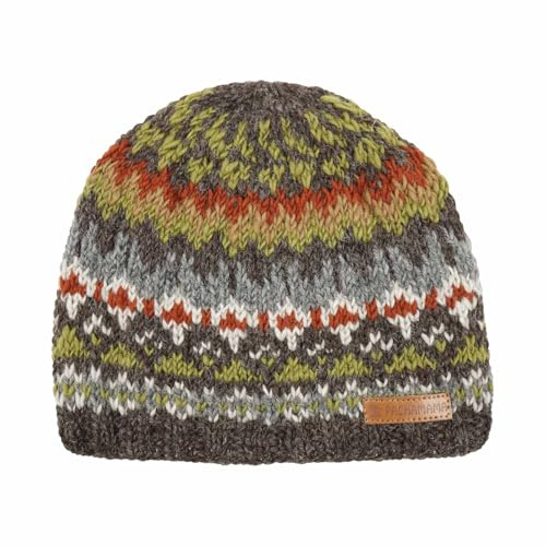 Pachamama män ullmössa skalle hatt fleece fodrad handstickad Fairisle jordfärger en storlek handgjord skalle keps extra varm Fair Trade, Jorden, one size