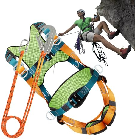 Imbracature Di Sicurezza Anticaduta - Equipaggio di Sicurezza Full Body - Corda Anticaduta con Ammortizzatore, Cintura di Supporto con Imbottitura Comfort, Attrezzatura per Arrampicata, Escursionismo