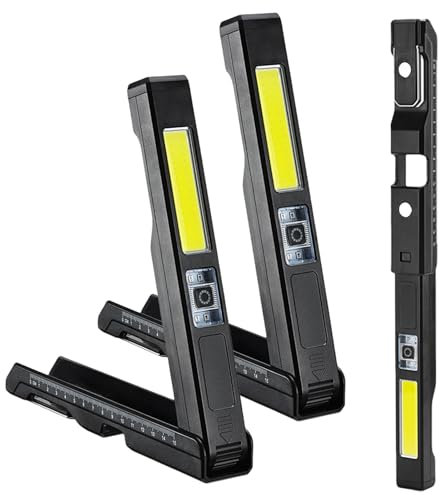 Werkstattlampe LED Akku Arbeitsleuchte USB Aufladbar mit Magnet Haken und Herrscher, Taschenlampe Werkstatt Handlampe COB Arbeitslampe für Werkstatt Auto KFZ Camping, Geschenke für Männer, 2 Stück