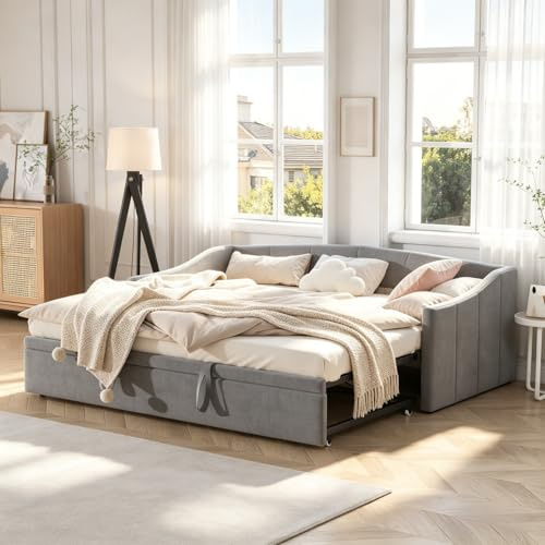 BRILVERDE Sofá cama doble, sofá cama extensible 90/180 x 200 cm, sofá plegable con somier, sofá cama de 2 plazas con función de dormir, sofá cama, terciopelo, gris (sin colchón) (gris-b)