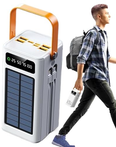 Solbatteri bank, 120 W externt batteripaket, 50 000 mAh inbyggda kablar överlevnadsutrustning med 4 utgångar och 3 ingångar, för alla mobila enheter bilresor vandring backpacking