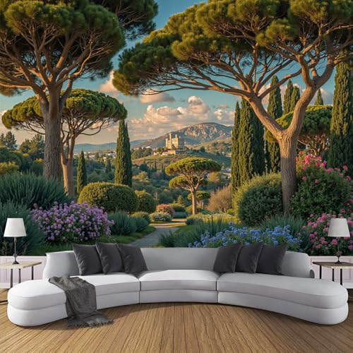 Murales De Pared Paisaje Con Densos Pinos Papel Tapiz Fotográfico Pintura De Paisaje Natural Póster Diseño Murales Impresión Artística Para Sala De Estar,Decoración Del Hogar,150 × 105 cm