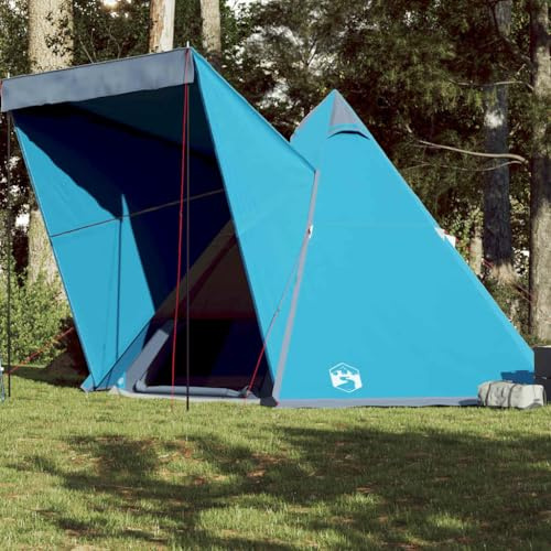 Tipi Tente familiale pour 6 personnes, bleu, tente de camping d'extérieur étanche avec surmatelas amovible, 408 x 350 x 240 cm, pour l'aventure