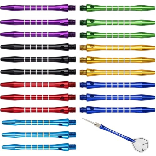 GYTFOG 21 Pack Aluminum Alloy Dart Shafts, Dart Stems, Assorted Dart Accessories Kit, 2BA Threaded Metal Medium Dart Shafts, Compatible with Standard Darts