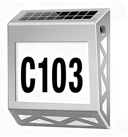 Número de casa iluminado con luz solar, número de casa iluminado con LED, resistente al agua, con 8 ledes de acero inoxidable, con función automática de día y noche, para exteriores IPX5