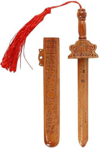 Gogogmee Espada de Madera de Melocotón Colgante Artesanal 18 Cm Decoración Tradicional China para Pared, Exorcismo y Artesanía de Festival, Modelo de Espada Decorativa para Hogar y Oficina