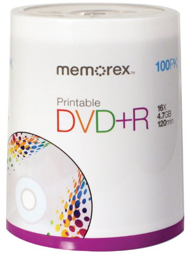 Memorex DVD plus R 16x 4.7GB 100 Pack Spindle Printable