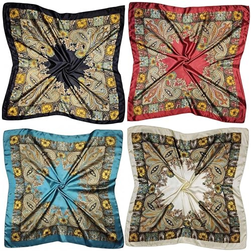 LilMents 4 blandade designer stor 90 × 90 cm fyrkantig satin dam hals huvud scarf halsdukar set
