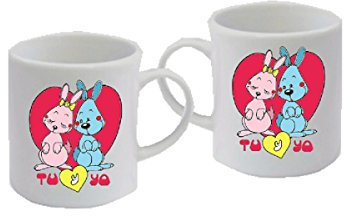 Regali Pazza idea 2 Tazzine Caffe Coppia Decorato - 200ml - Ceramica - Coniglietto a Forma di Cuore - Regalo Perfetto - Collezione Amore