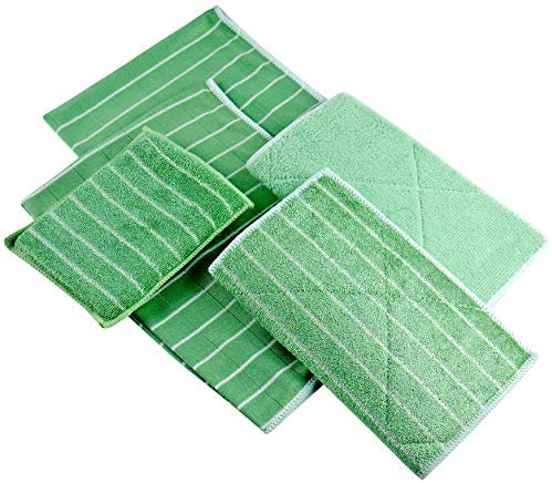 Strapure Lot de 5 Chiffons Bambou Microfibres (2 lavettes, 2 lustreuses + 1 Eponge) - Nettoyer et lustrer Toutes Les Surfaces Lisses et fragiles -Vitre, Carrosserie, Vitroceramique, Lunettes, écran