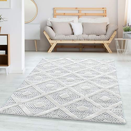 Carpettex Hochflor Teppich - 3D Optik Hoch-Tief Effekt Geometrisch Design Groß Grau 240 x 340 cm - Flauschiger Wohnzimmer Schlafzimmer Skandinavische Stil Esszimmer Küchenteppich