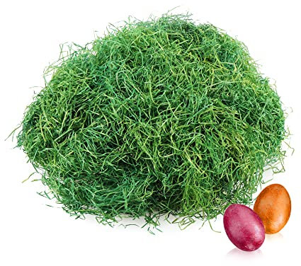 com-four® 240g Ostergras in grün für Osternester - Osterdeko zum Basteln - Holzwolle für Osterkörbe (Set5 - Ostergras grün - 240g)