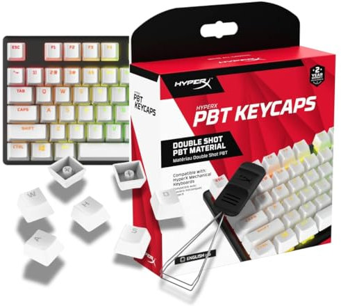 HyperX PBT Keycaps – Full Key Set, Double Shot PBT Material, English (US) Layout, 104 Keys – White