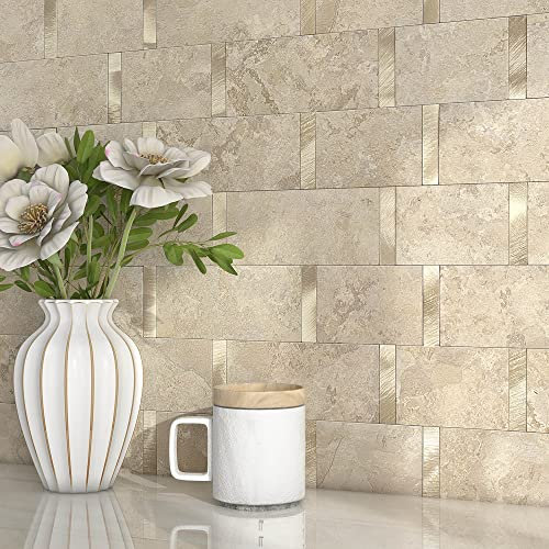 M MOFIT Metro Fliesen Selbstklebend Küche,Marmor Selbstklebend Wandfliesen Metall Fliesenaufkleber Bad Wasserdicht Hitzebeständig Große Fliesen Wand(10 Matte,Rostiges Beige)