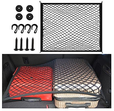 CGEAMDY Auto Netze, Kofferraumnetz Gepäcknetz Auto, Universal Kofferraum Netztasche Kofferraumnetz, Gepäcknetz Mit 4 Massiven Haken Schrauben, für Wohnmobil, Boote, SUV
