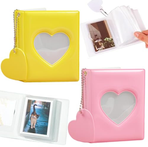 2 Pezzi Mini Album Fotografico per Foto 3 Pollic Photocard Binder Tasche Raccoglitore Porta Carte Fotografiche a Forma di Cuore per Archiviare Foto, Carte D'Identità, Carte(Rosa, Giallo)