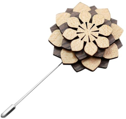 GLSTOY Broche Bois Motif Fleur Pour Homme Boutonnière Décorative Facile à Utiliser Pour Costume Revers