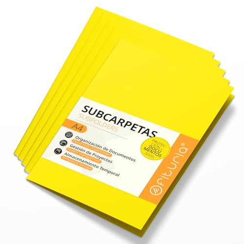 Cartelline Cartoncino A4, Raccoglitori Documenti di Carta 180gr, Cartella Portadocumenti per Archiviazione, Confezione da 50 Carpette Portadocumenti Colorate per Documenti - Ofituria (Giallo Intenso)