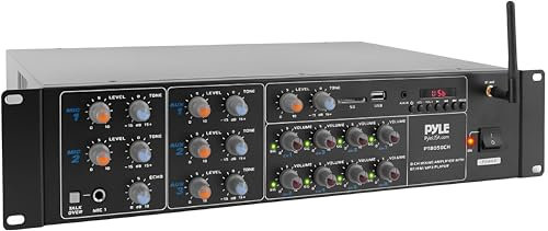 Pyle Amplificateur Bluetooth de Puissance sans Fil 8 Canaux - 4000W Rack Mount Multi-Zone, Système Audio Stéréo pour Home Cinema avec RCA, USB, AUX - pour Haut-parleurs, PA, Théâtre, Studio/Scène