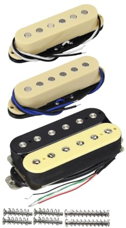 FLEOR Alnico 5 HSS Single-Coil+Humbucker Pickup Neck+Middle+Bridge Pickup (14-15K) Set, Crema
