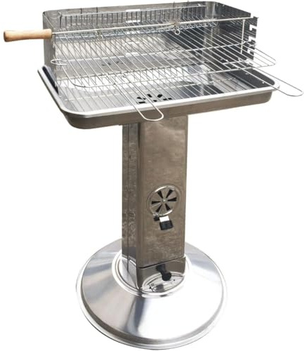 KZ GARDEN - Barbecue à Charbon INOX Grille de Cuisson 58 x 38 cm Broche à Rôtir
