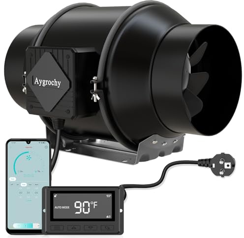 Aygrochy 6-tums wifi APP inline-fläkt med temperatur- och fuktighetskontroll, extraktorfläkt för Booster, tillväxttält, ventilation och avgasfläkt, brittisk kontakt.