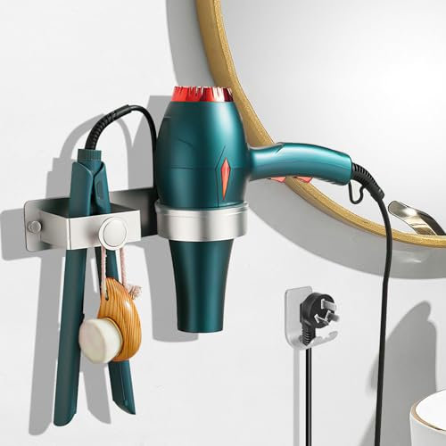 JABNOW Porta Phone Bagno da Muro in Argento, Porta Phon Lega di Alluminio Antiruggine, Porta Asciugacapelli da Parete Utilizzato per La Conservazione degli Strumenti per Parrucchieri