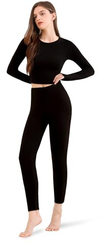 POWER FLOWER Women’s Warm Thermal Leggings – Lightweight Fleece-Lined, Slim Fit Base Layer Pants (L-XL, LY175-Black)