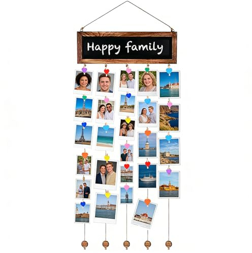 Culinavog Cornice Portafoto Multipla, Cornice Foto Collage da Parete, Appendere Cornice Porta Bacheca Foto, con 30 Mollette e Filo, Per Compleanno Matrimonio Natale