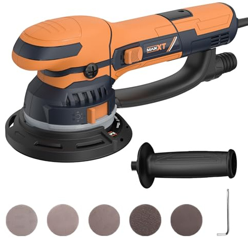 MAXXT Levigatrice Orbitale Dual-Mode da 800W: Passaggio Modalità Grezza e Fine/Estrazione Polvere ad Alta Efficienza/Controllo a 6 Velocità (3300-7400 RPM) — Carrozzeria Auto, Metallo e Legno