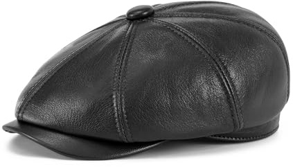 Generisch Cappello da newsboy, in vera pelle, a 8 pannelli, per uomo e donna, stile vintage Ivy Flat Cabbie, Nero , S