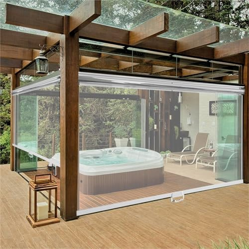 Estor enrollable de PVC transparente con resorte y asa, impermeable, resistente al viento, para patio, balcón, cenador, cocina, baño, 130 x 140 cm (ancho x alto)