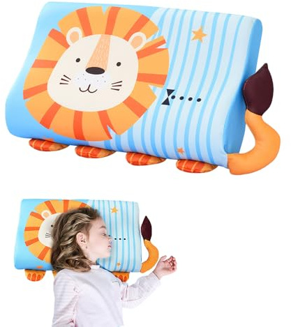 RNPKZ Schlummerkids, Cuscino Schlummerkids Calmly, Cuscino per Bambini Animali Sonno, Cuscino Memory Foam Bambini con Federa per Casa Cameretta(Leone, 45 x 27 cm)