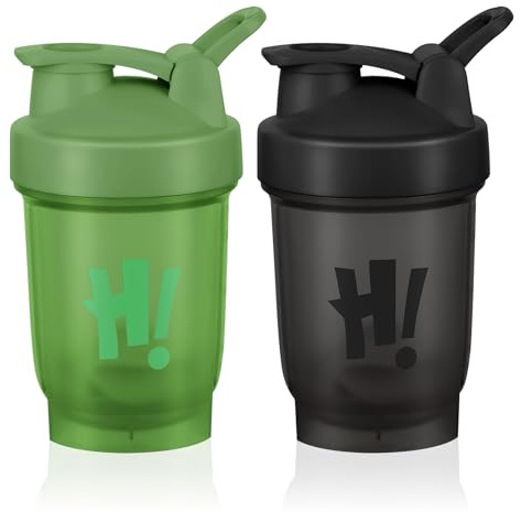 AOOWU Shaker per Proteine, 2 Pcs Shaker Proteico 350 ML con Sfera di Miscelazione, Agitatore Snap-Fit, Protein Bottiglie a Prova di Perdite, Bottiglie per Miscele di Proteine e Integratori, Senza BPA