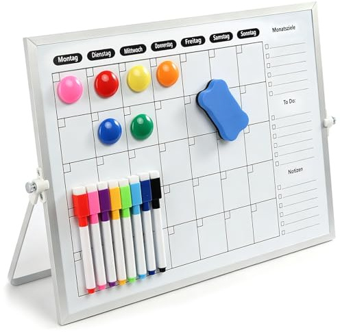 Dubbelsidig whiteboard veckoplanerare 40 x 30 cm mini A3 whiteboard månadsplanerare avtorkningsbar med hållare för studenter, klassrum, kontor
