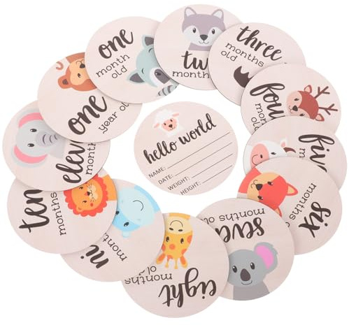 Baluue Wooden Monthly Milestone Cards for New Mothers, round Growth Tracker Photo Props, of Monthly Milestone Marker Discs for Shower and Newborn Photography
